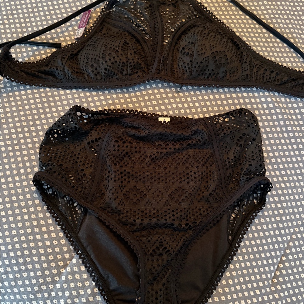 Adore Me Black Crochet High-Waist Bikini Set